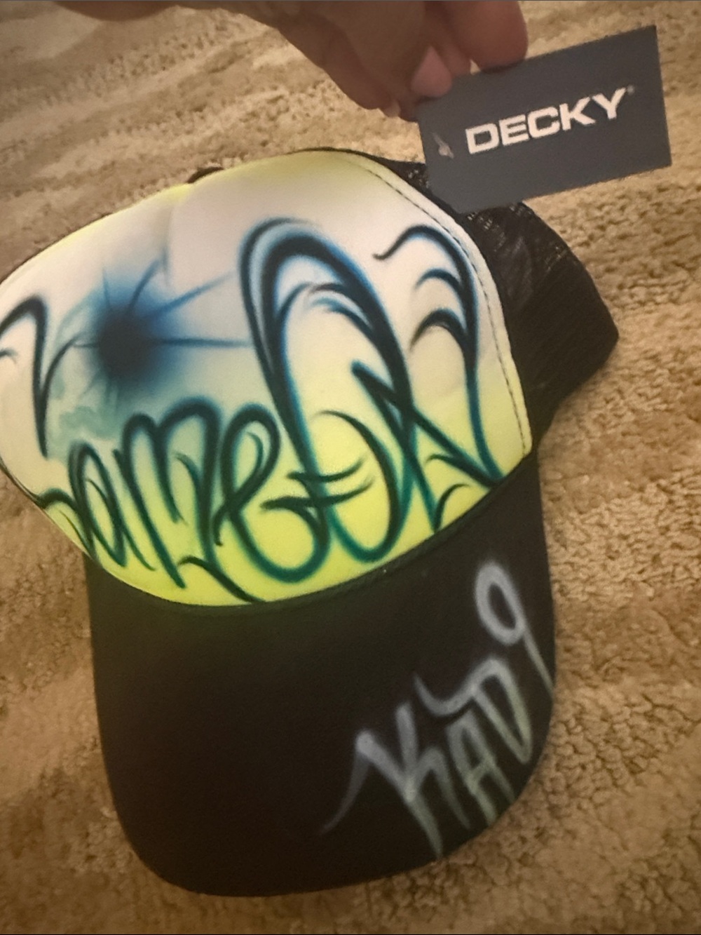 Decky Kids Neon Yellow & Black Graffiti Trucker Hat